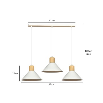 Lampa wisząca ROWEN 3 WHITE japandi, regulowana, biała