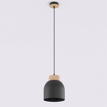 Lampa wisząca VIGO 1 BLACK nowoczesna, czarna, metal, drewno