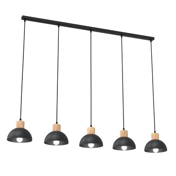 Lampa wisząca SECO 5 BL, loft, metal, czarna, drewno