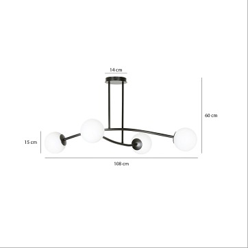 Lampa sufitowa HALLDOR 4 BLACK klasyczna klosz czarno/biała