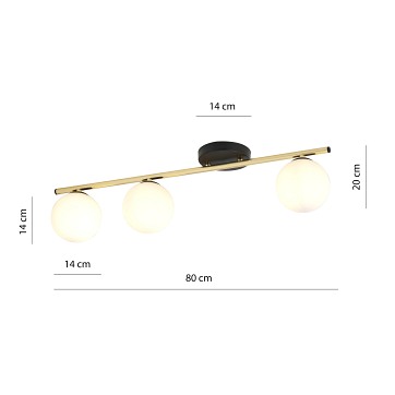 Lampa sufitowa MONZA 3 BL OPAL plafon, czarna/złota/biała