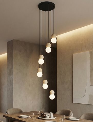 Lampa wisząca LOOP 6 BLACK nowoczesna, czarna, drewno, klosz