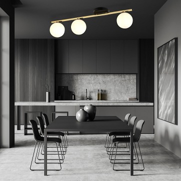 Lampa sufitowa MONZA 3 BL OPAL plafon, czarna/złota/biała