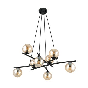 Lampa wisząca ESSA 8 MIODOWY klosze DESIGN czarna/bursztyn